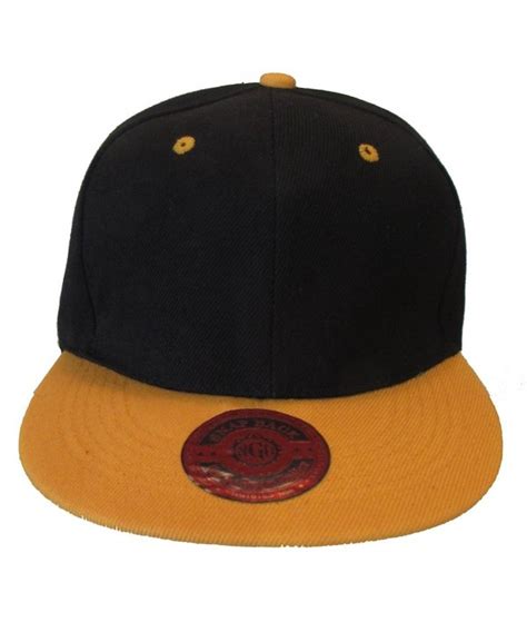Premium Plain Two Tone Flat Bill Snapback Hat Baseball Cap Blackgold