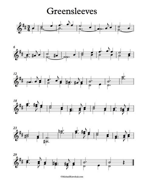 Partitura para con acompañamiento (dueto). Free Violin Duet Sheet Music - Greensleeves - Michael Kravchuk