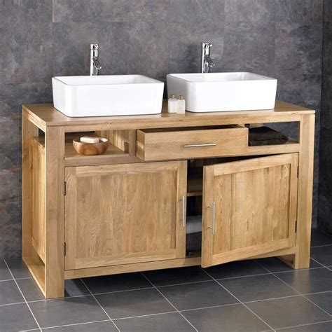 Extra Large Double Sink Solid Oak Bathroom Vanity Unit With Choice Of