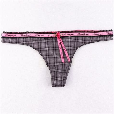 1pcs Sexy Women Thongs Plaid Lace Striped Panties Bikini Girls Underpants Panty T Back Thongs