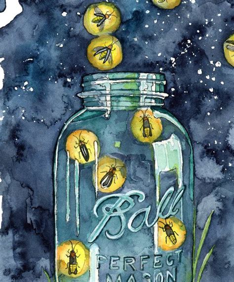 Watercolor Firefly Jar Painting Print Titled A Summer Etsy In 2021
