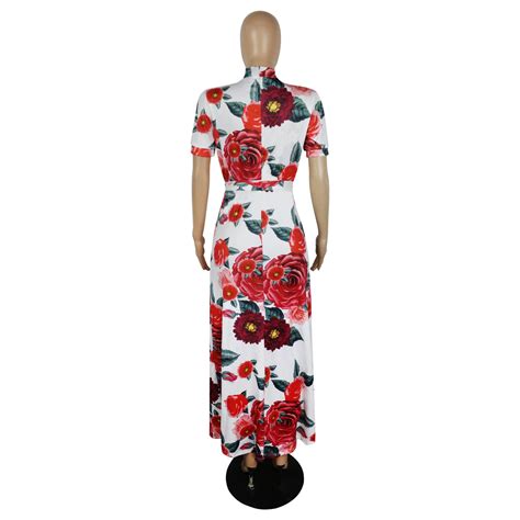 Fashion Dress Womens Dresses Gown Floral Printed Short Sleeve Dress