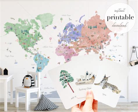 Educational World Map Activity Set Printable Homeschool Etsy