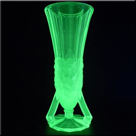 jobling 11600 1930 s art deco uranium glass open footed vase art deco glass collection