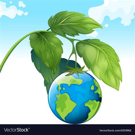 Save The World Theme With Earth And Plant Vector Image