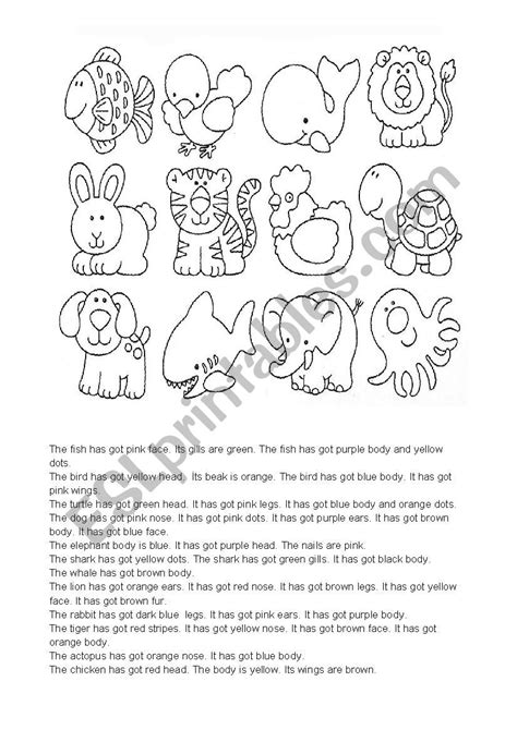 Animals Read And Colour Esl Worksheet By Cihgiz