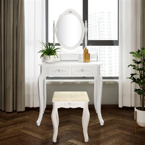 Go sleek and modern or ornate and traditional. White Vanity Table Set with Mirror and Stool for Bedroom ...