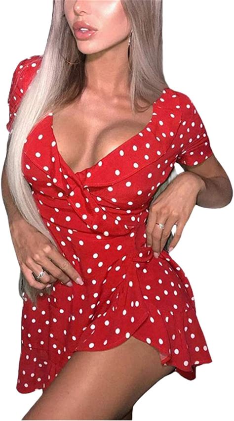 Women S Sexy Polka Dot Dress Print Ruffled Short Sleeve Dress Summer