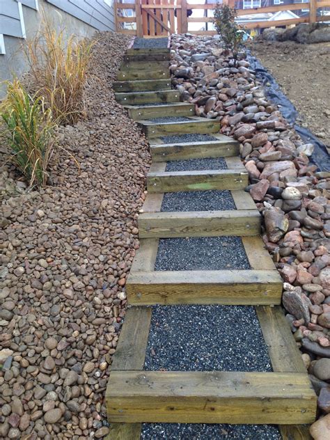 Planning the slope your yard is difficult and expensive. Timber Stairs On Steep Slope In New Construction Site ...