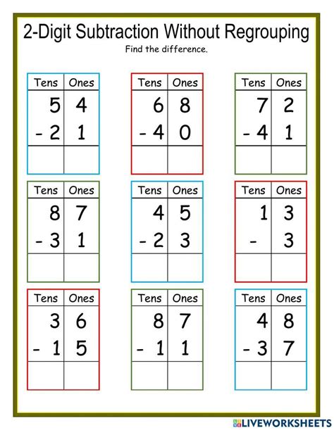 Grade 2 Worksheet Subtract 2 Digit Numbers With Regrouping K5