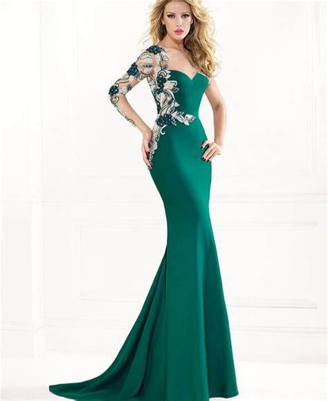 Sexy 2015 Emerald Green Evening Dress Long Sleeve Crystal Mermaid Long