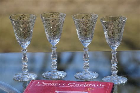 Vintage Etched Wine Glasses Set Of 4 Cambridge Dover Circa 1940 S After Dinner Drink