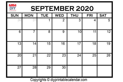 Printable Calendar September 2020 Calendar Printables Free Templates