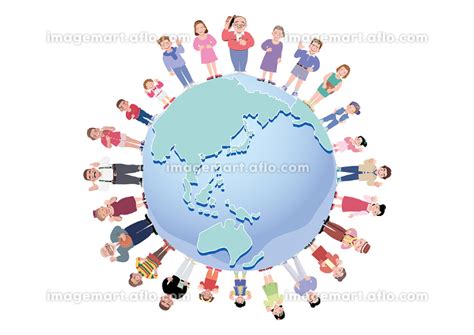 地球を中心に世界中の人々が集合のイラスト素材 [120115977] イメージマート