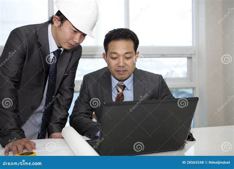 Asian Architects Working On Planning Stock Photo Image Of Building