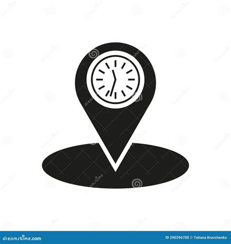 Clock Location Icon. Realtime Geotag Icon. Traffic Jam Symbol. Travel