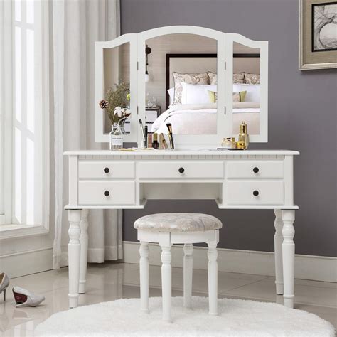 Buy Unihome Vanity Makeup Table With Tri Folding Mirror Bedroom Vanity Table Set White Dressing