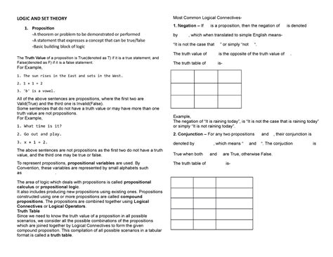 logic and set theory proposition logic and set theory 1 proposition a theorem or problem to