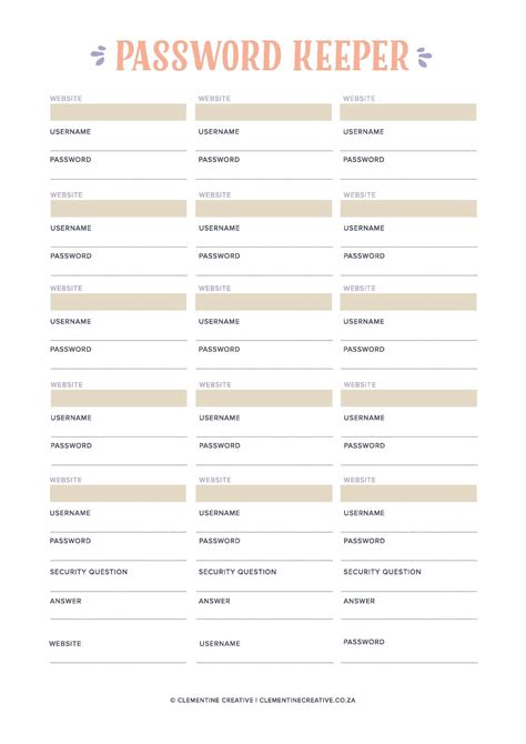 33 Best Password List Templates Word Excel And Pdf Templatelab