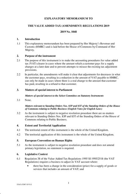 The Value Added Tax Amendment Regulations 2019 Explanatory Memorandum