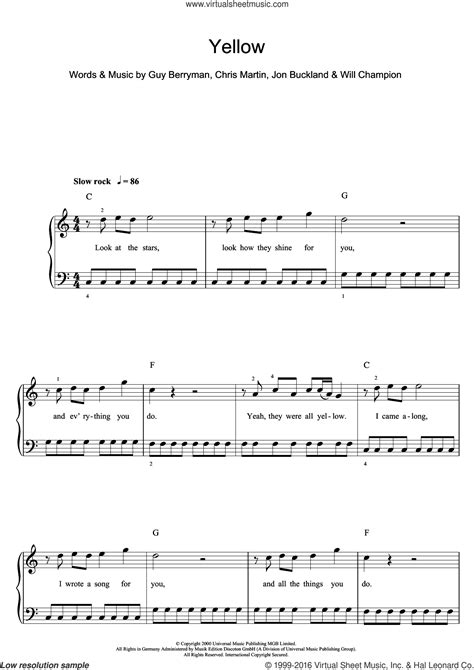Easy Piano Coldplay Yellow Piano Sheet Music Chords Coldplay Yellow