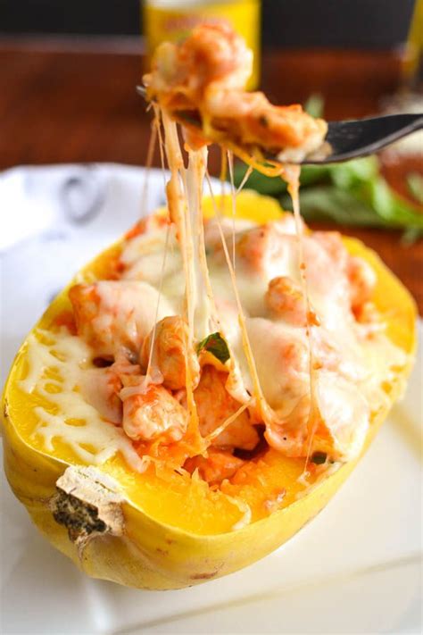 Cheesy Spaghetti Squash Boats With Chicken And Roasted Red Pepper Cream