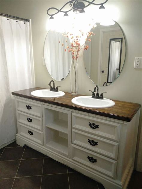 A standard bathroom vanity is usually 34″ high, including the installed countertop. 182 best Old Dressers &SideboardsTurn Into Bathroom Vanity ...