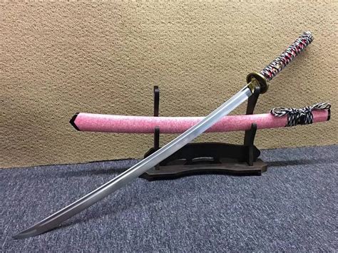 Samurai Swordmedium Carbon Steel Badepink Scabbardalloy Fittings