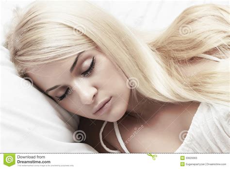 Sleep Beautiful Blond Woman Beauty Girl White Dress Sweet Dreams Stock Image Image Of