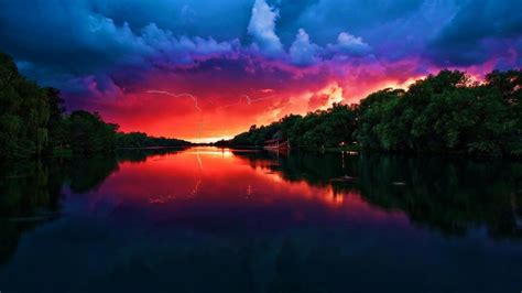 Amazing Red Sunset And Storm Clouds Wallpaper Nature And Landscape