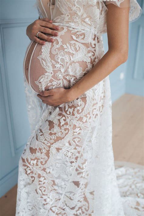 Long Lace Robe With Train For Pregnant Lace Maternity Dress