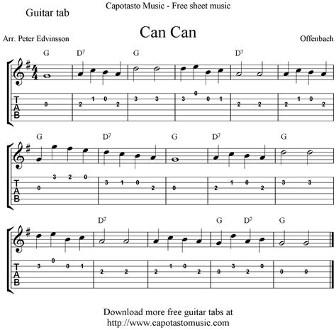 Easy Sheet Music For Beginners Free Guitar Tablature Sheet Music Can Can