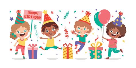 Niños De Dibujos Animados Celebrando La Fiesta De Cumpleaños 13474219