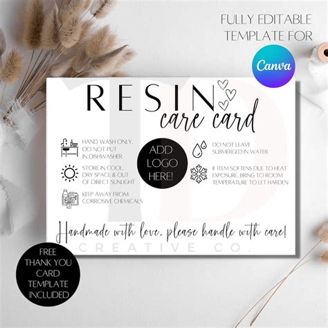 Resin Product Care Card Resin Care Instructions Thank You Card