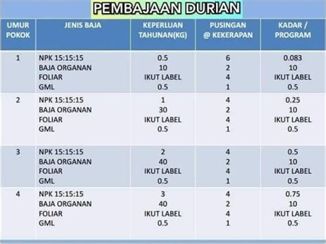 Tetapi anda perlu guna gabungan 2 jenis baja iaitu dolomite + durian guard. Berita TV Malaysia: Jadual PEMBAJAAN Durian Bermula 1 ...