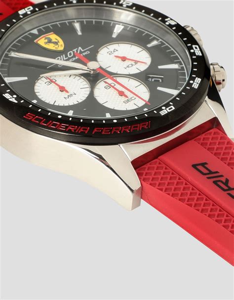 Ferrari Pilota Chronograph Watch With Black Dial And Red Strap Man