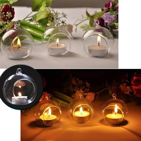 Clear Glass Bauble Ball Fillable Sphere Hanging Tea Light Holder With