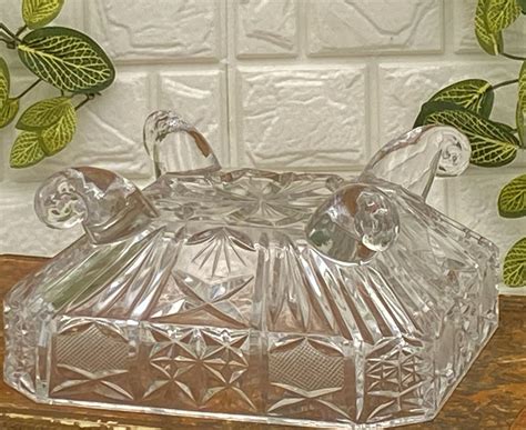 Vintage Cut Glass Dish Square Shaped Candy Dish With Lid Etsy