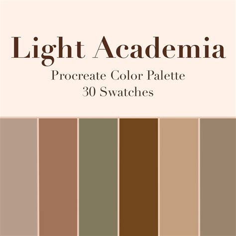 Light Academia Procreate Color Palette 30 Swatches Instant Download