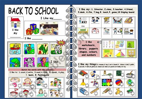 Back To School Work Sheet 2 Of 6 Esl Worksheet By Jhansi