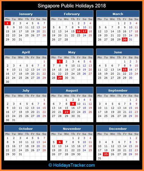 30 dec, 31 dec, 1 jan (new year) & 31 jan, 1 feb, 2 feb (thaipusam). Singapore Public Holidays 2018 - Holidays Tracker