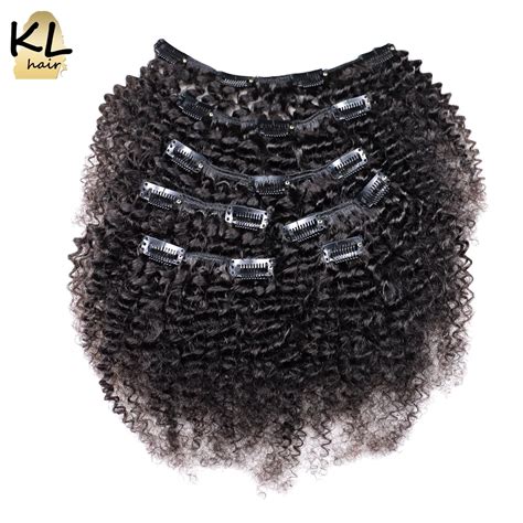 Aliexpress Com Buy Afro Kinky Curly Clip In Human Hair Extensions Natural Black Mongolian Remy