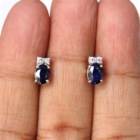 Blue Sapphire Earrings Sapphire Stud Earrings Tiny Cluster Etsy