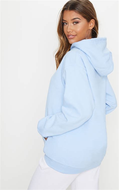 Plt Blue Embroidered Oversized Hoodie Prettylittlething Il