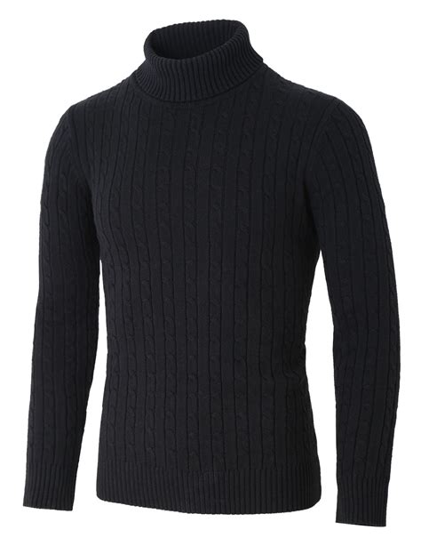 Unique Bargains Mens Turtleneck Long Sleeves Pullover Cable Knit Sweater