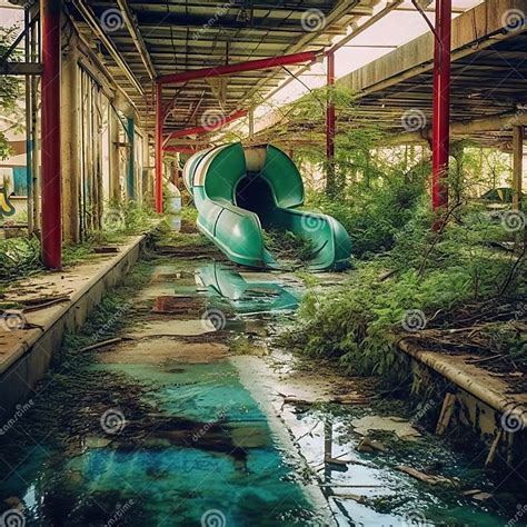 Abandoned Waterpark A Creepy And Overgrown Place With Empty Pools