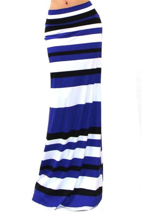 Blueblackwhite Stripe Printed Maxi Skirt Printed Maxi Skirts Black