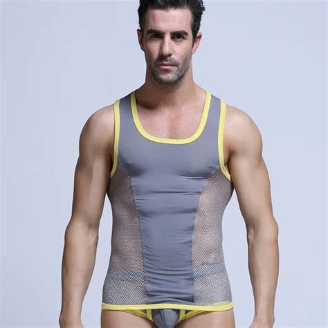 See Through Undershirts Mens Tank Tops Fashion Sexy Gay Male Shorts