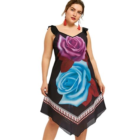 Wipalo Plus Size Ethnic Floral Dress Summer Chiffon Sleeveless Women