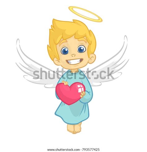 Cute Baby Cupid Angel Hugging Heart Stock Vector Royalty Free 793577425